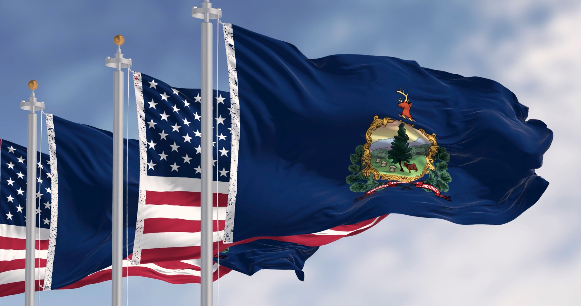 Vermont and the american flags waving in the wind